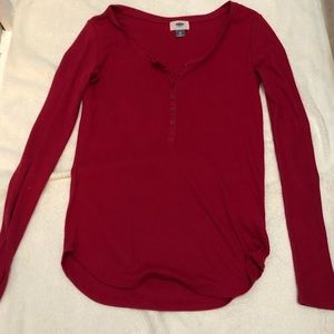 Ribbed red 1/4 button long sleeve